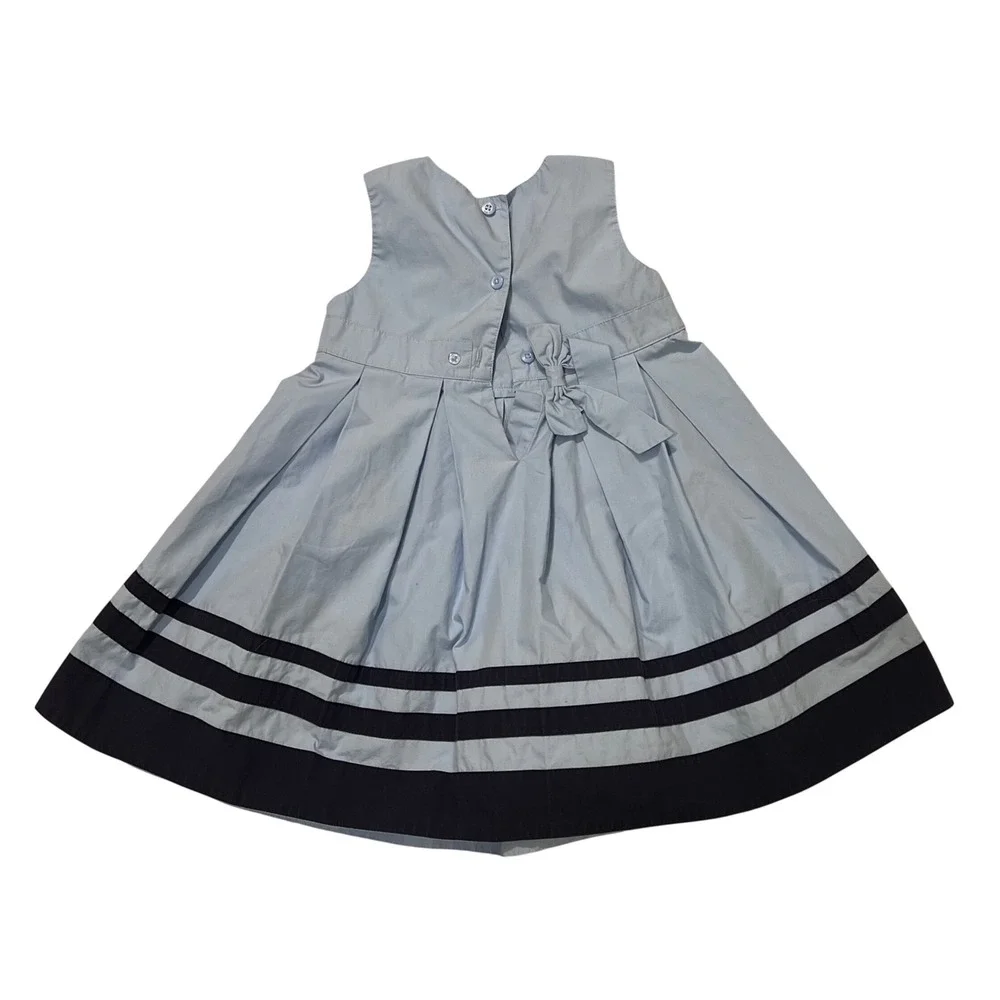 Vintage Y2K Gymboree Girls 3T Dress Blue Navy Striped Heart Pleated Bow Back